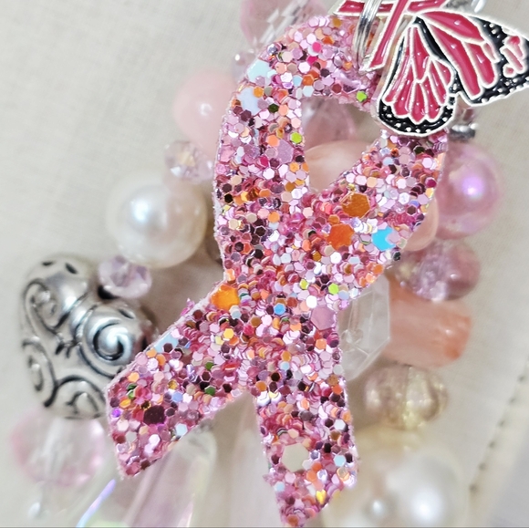 Handmade Pink RibbonPurse Charm / Keychain - Breast Cancer Awareness - Picture 5 of 6